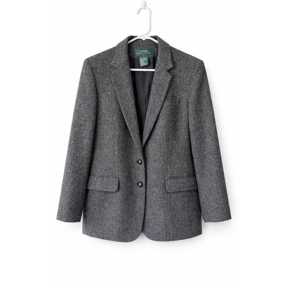 VTG Lauren Ralph Lauren Blazer Wool‎ Herringbone Gray Women’s Size 14